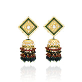 Mahima Meenakari Earrings Tikka Set Green - The Pashm